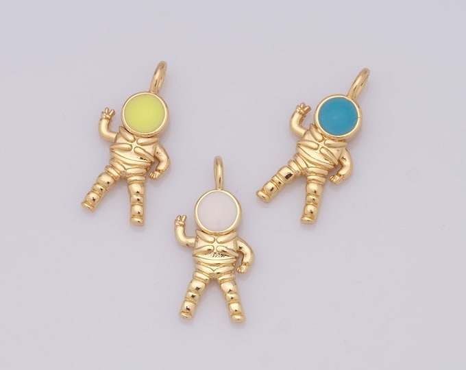 1pcs Gold Spaceman Pendant,18K Gold Filled Enamel Astronaut Charm,Astronaut Charm DIY Bracelet Necklace Jewelry Making Findings Supply
