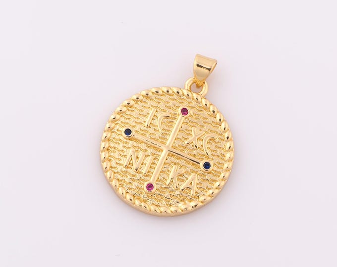 1pcs Gold Zircon ICXC NIKA Pendant,18K Gold Filled Orthodox Cross Charm,Christian Charm DIY Bracelet Necklace Jewelry Making Findings Supply