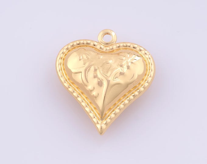1 pcs Gold Puffed Heart Pendant,18K Gold Filled Love Charm,Heart Charms DIY Bracelet Necklace Jewelry Making Findings Supply