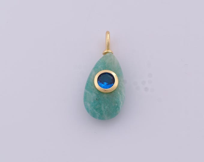1 pcs Gold CZ Natural Stone Pendant,18K Gold Filled Energy Stone Charm,Water Drop Stone Charms DIY Necklace Jewelry Making Findings Supply