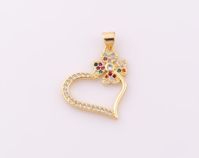 1 pcs Gold Heart Pendant,18K Gold Filled Flower Charm,Heart Charm DIY Bracelet Necklace Jewelry Making Findings Supply