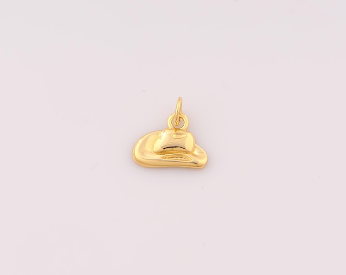 1 pcs Gold Cowboy Hat Pendant,18K Gold Filled Hat Charm,Cowboy Charms DIY Bracelet Necklace Jewelry Making Findings Supply