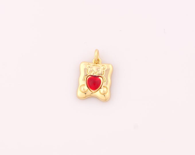 1 pcs Gold Enamel Bear Pendant,18K Gold Filled Heart Charm,Bear Charms DIY Bracelet Necklace Jewelry Making Findings Supply