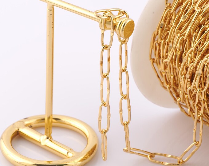 1 Meter Gold Paper Clip Chain, 18K Gold Filled Semi Finished Chain, Specialty Chains, DIY Jewelry Making Supplies