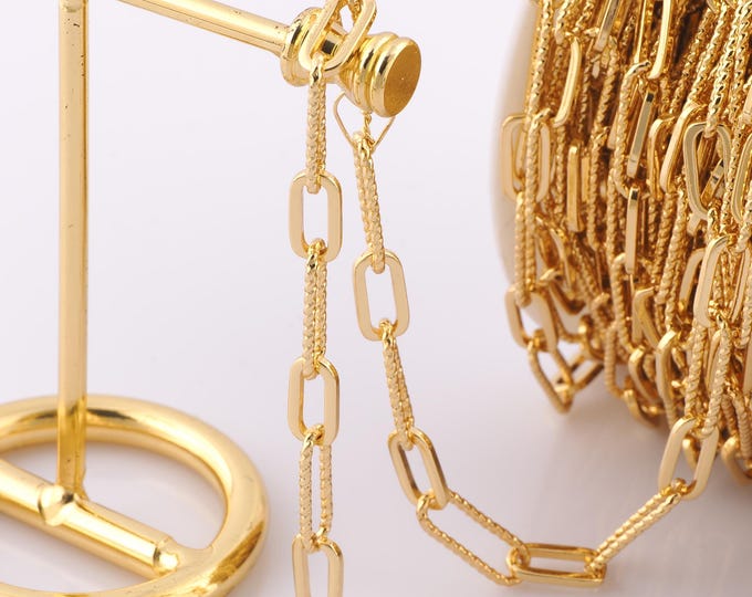 1 Meter Gold Paper Clip Chain, 18K Gold Filled Semi Finished Chain, Specialty Chains, DIY Jewelry Making Supplies