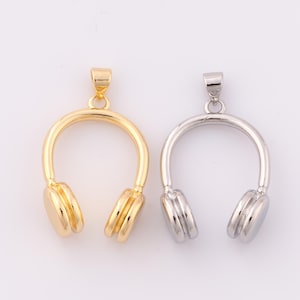 1 pcs Gold Headphone Pendant,18K Gold Filled Headphone Charm,Headphone Charm DIY Bracelet Necklace Jewelry Making Findings Supply