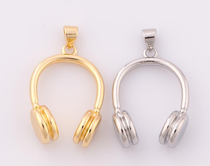 1 pcs Gold Headphone Pendant,18K Gold Filled Headphone Charm,Headphone Charm DIY Bracelet Necklace Jewelry Making Findings Supply