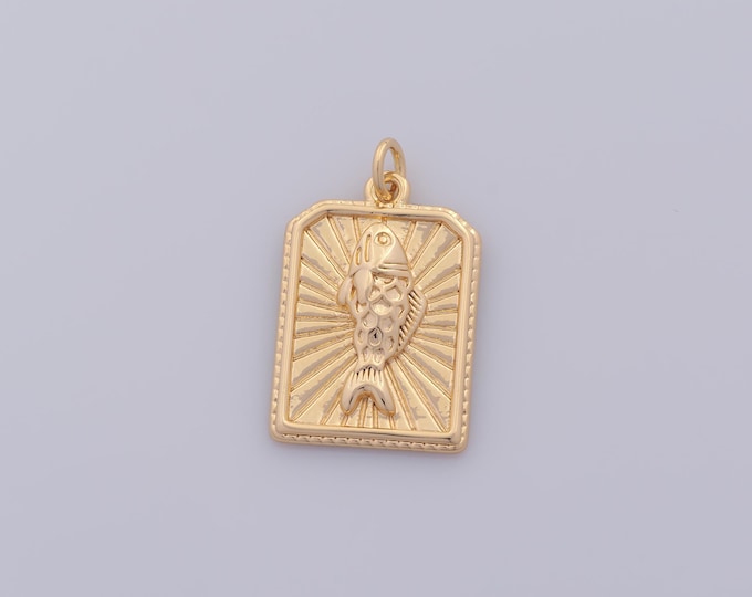 1 pcs Gold CZ Goldfish Pendant,18K Gold Filled Marine Life Charm,Square Charms DIY Bracelet Necklace Jewelry Making Findings Supply