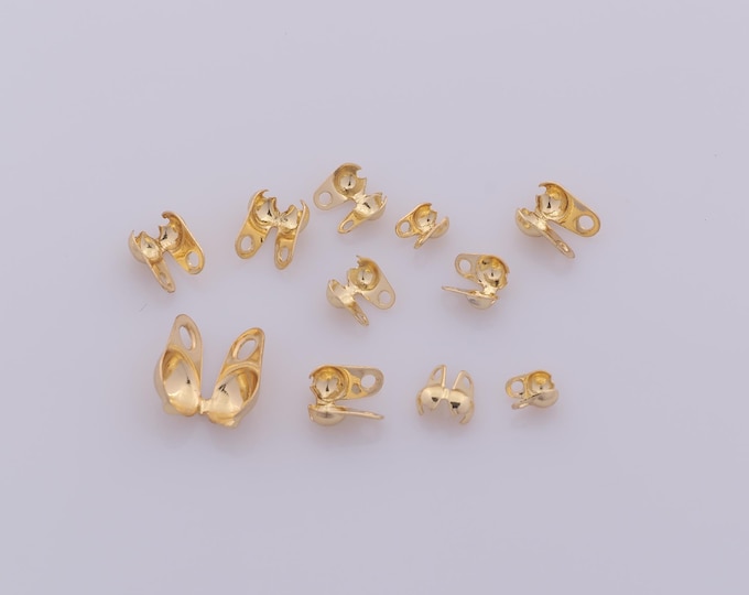 50 pcs 18K Gold Filled Clamshell Calotte Bead Tip End Cap Knot Cover DIY Bracelet Necklace Jewelry Making Finding Supply