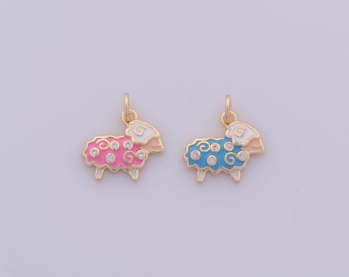 1 pcs Gold Enamel Sheep Pendant,18K Gold Filled Animal Charm,CZ Sheep Charms DIY Bracelet Necklace Jewelry Making Findings Supply