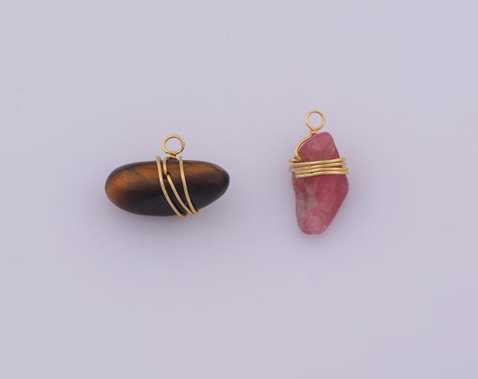 1 pcs Gold Natural Stone Pendant,18K Gold Filled Energy Stone Charm,Gemstone Charms DIY Bracelet Necklace Jewelry Making Findings Supply