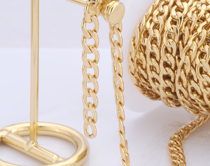1 Meter Gold Curb Chain, 18K Gold Filled Semi Finished Chain, Specialty Chains, DIY Jewelry Making Supplies