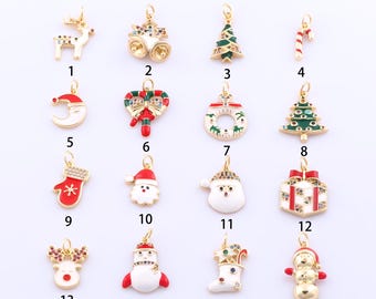 1 pcs Gold CZ Christmas Collection Pendant,18K Gold Filled Enamel Christmas Charm,DIY Bracelet Necklace Jewelry Making Findings Supply