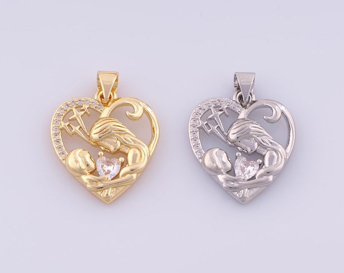 1 pcs Gold CZ Heart Pendant,18K Gold Filled Love Charm,Heart Charms DIY Bracelet Necklace Jewelry Making Findings Supply