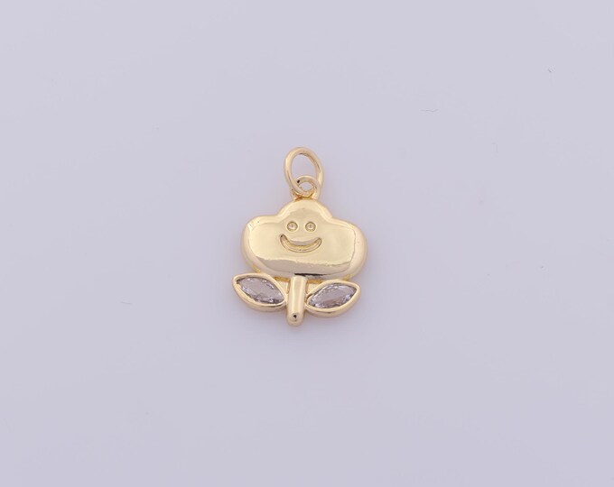 1 pcs Gold CZ Flower Pendant,18K Gold Filled Flower Charm,Flower Charms DIY Bracelet Necklace Jewelry Making Findings Supply