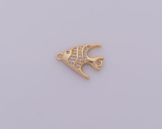 1 pcs Gold CZ Fish Connectors,18K Gold Filled Marine Life Connector,Fish Connector DIY Bracelet Necklace Jewelry Making Findings Supply