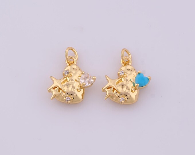 1 pcs Gold CZ Star Pendant,18K Gold Filled Heart Charm,Starburst Charms DIY Bracelet Necklace Jewelry Making Findings Supply