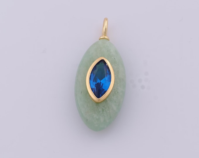 1 pcs Gold CZ Natural Stone Pendant,18K Gold Filled Energy Stone Charm,Rhombus Stone Charms DIY Necklace Jewelry Making Findings Supply