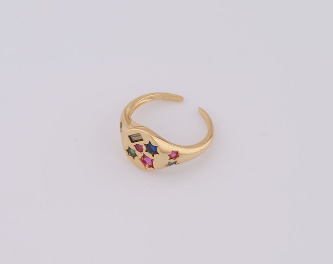 1 pcs Dainty Gold CZ Signet Rings,18K Gold Filled Star Rings,Open Rings,Gift for Her