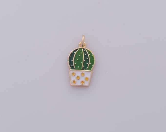 1 pcs Gold Enamel Cactus Pendant,18K Gold Filled Desert Charm,Cactus Charms DIY Bracelet Necklace Jewelry Making Findings Supply