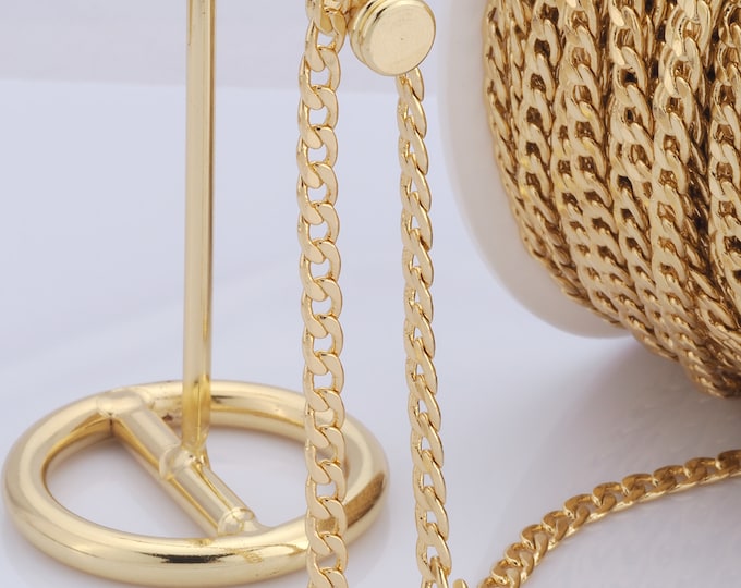 1 Meter Gold Curb Chain, 18K Gold Filled Semi Finished Chain, Specialty Chains, DIY Jewelry Making Supplies