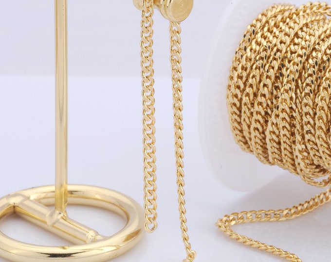 1 Meter Gold Curb Chain, 18K Gold Filled Semi Finished Chain, Specialty Chains, DIY Jewelry Making Supplies