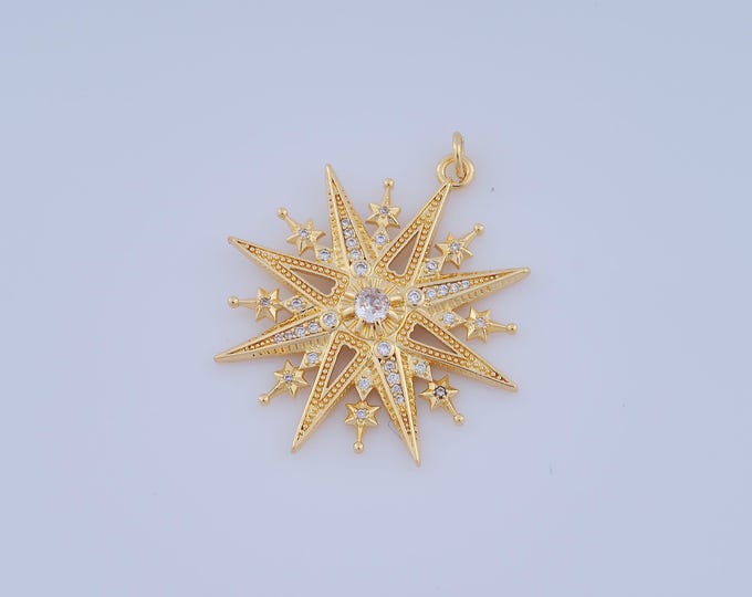 1 pcs Gold CZ Polaris Pendant,18K Gold Filled North Star Charm,Starburst Charm DIY Bracelet Necklace Jewelry Making Findings Supply