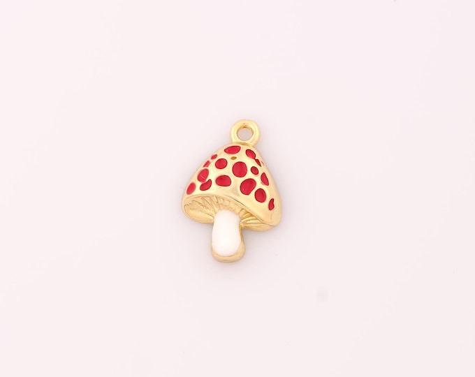 1 pcs Gold Mushroom Pendant,18K Gold Filled Mushroom Charm,Enamel Mushroom Charms DIY Bracelet Necklace Jewelry Making Findings Supply