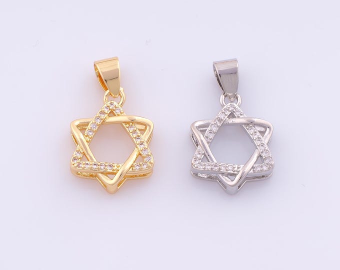 1 pcs Gold CZ David Star Pendant,18K Gold Filled Jewish Star Charm,Starburst Charms DIY Bracelet Necklace Jewelry Making Findings Supply