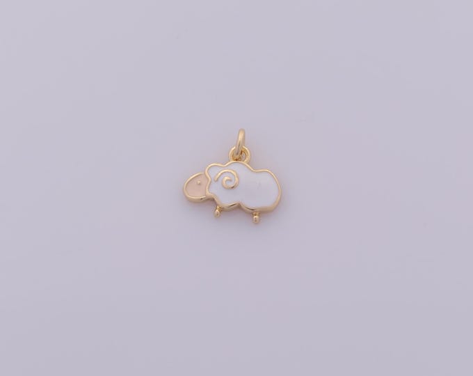 1 pcs Gold Enamel Sheep Pendant,18K Gold Filled Animal Charm,Sheep Charms DIY Bracelet Necklace Jewelry Making Findings Supply