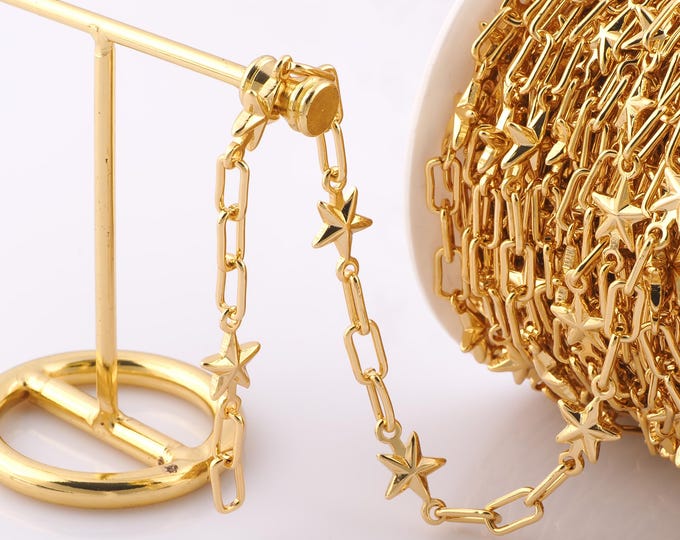 1 Meter Gold Star Chain, 18K Gold Filled Semi Finished Chain, Specialty Chains, DIY Jewelry Making Supplies