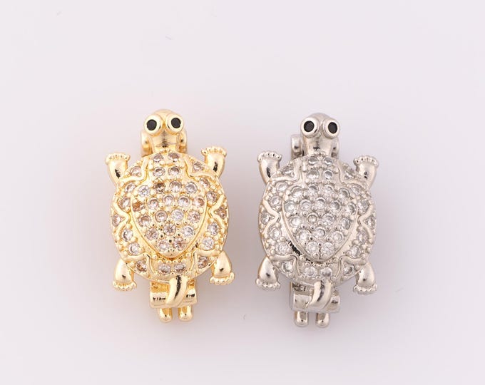 1 pcs Gold CZ Turtle Pendant,18K Gold Filled Turtle Charm,Turtle Charm DIY Bracelet Necklace Jewelry Making Findings Supply