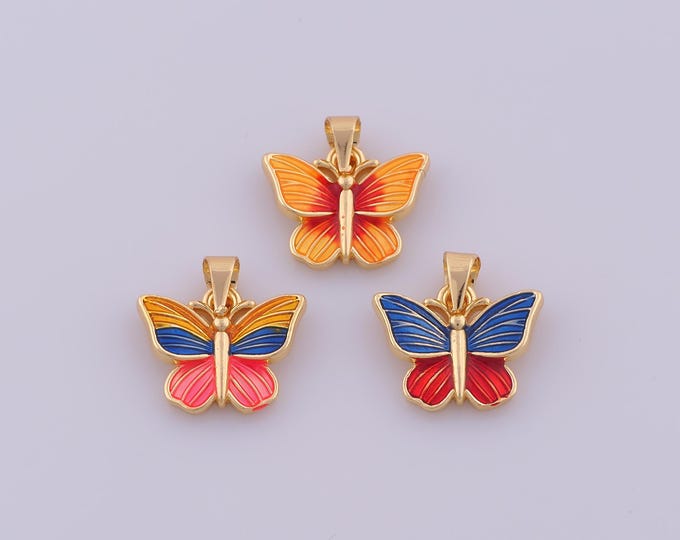 1 pcs Gold Enamel Butterfly Pendant,18K Gold Filled Insect Charm,Butterfly Charms DIY Bracelet Necklace Jewelry Making Findings Supply