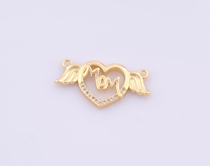 1 pcs Gold CZ MOM Pendant,18K Gold Filled Heart Letter Charm,Angel Wings Charms DIY Bracelet Necklace Jewelry Making Findings Supply