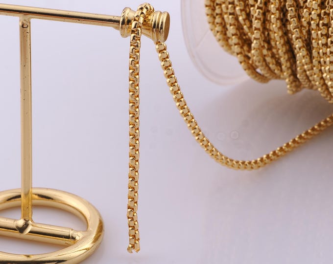 1 Meter Gold Box Chain, 18K Gold Filled Semi Finished Chain, Specialty Chains, DIY Jewelry Making Supplies