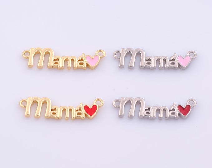 1 pcs Gold Enamel MAMA Pendant,18K Gold Filled Heart Charm,Letter Charms DIY Bracelet Necklace Jewelry Making Findings Supply