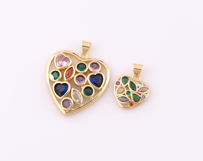 1 pcs Gold CZ Heart Pendant,18K Gold Filled Round Charm,Heart Charm DIY Bracelet Necklace Jewelry Making Findings Supply