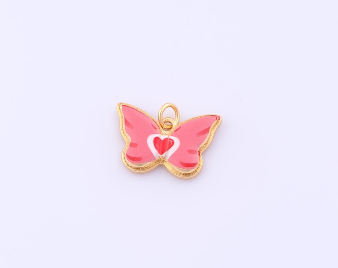 1 pcs Gold Enamel Butterfly Pendant,18K Gold Filled Insect Charm,Heart Charms DIY Bracelet Necklace Jewelry Making Findings Supply