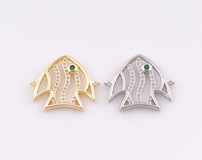 1 pcs Gold Fish Connector,18K Gold Filled CZ Tropical Fish Connector,Fish Connector DIY Bracelet Necklace Jewelry Making Findings Supply