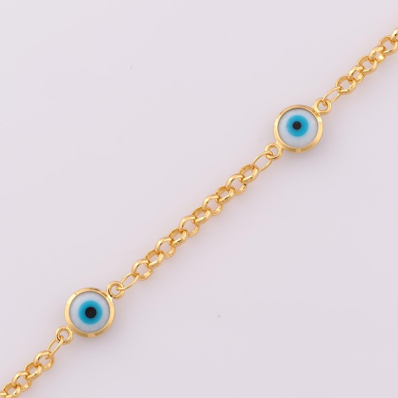 1 Meter Gold Evil Eye Chain, 18K Gold Filled Semi Finished Chain ...