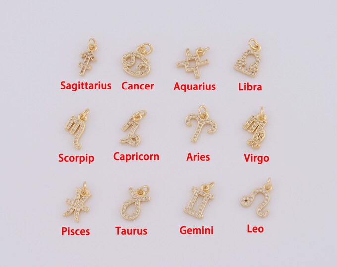 1 pcs Gold Constellations Pendant,18K Gold Filled CZ Symbol Charms,Zodiac Sign Charms DIY Bracelet Necklace Jewelry Making Findings Supply