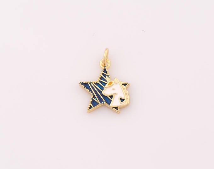 1 pcs Gold Enamel Star Pendant,18K Gold Filled Unicorn Charm,Starburst Charms DIY Bracelet Necklace Jewelry Making Findings Supply