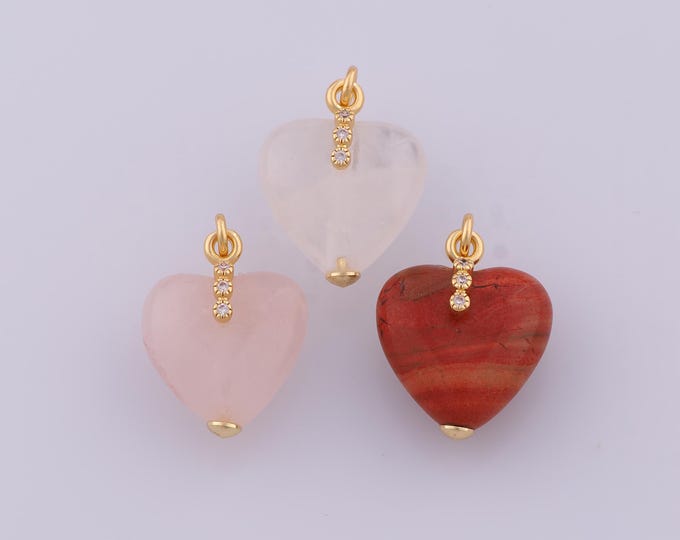 1 pcs CZ Natural Stone Pendant,18K Gold Filled Energy Stone Charm,Heart Stone Charms DIY Bracelet Necklace Jewelry Making Findings Supply