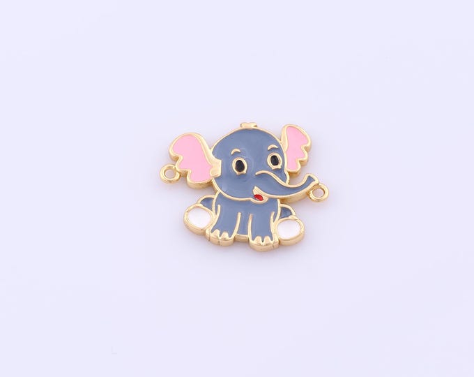 1 pcs Gold Elephant Connector,18K Gold Filled Animal Connector,Enamel Elephant Connector DIY Bracelet Necklace Jewelry Making Finding Supply