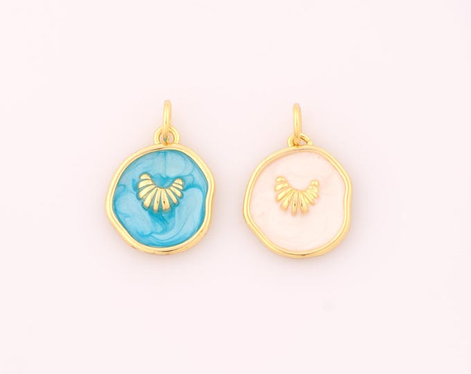 1 pcs Gold Enamel Shell Pendant,18K Gold Filled Shell Charm,Shell Charms DIY Bracelet Necklace Jewelry Making Findings Supply