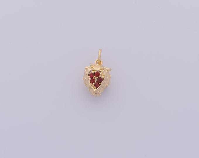 1 pcs Gold CZ Strawberry Pendant,18K Gold Filled Fruit Charm,Strawberry Charms DIY Bracelet Necklace Jewelry Making Findings Supply