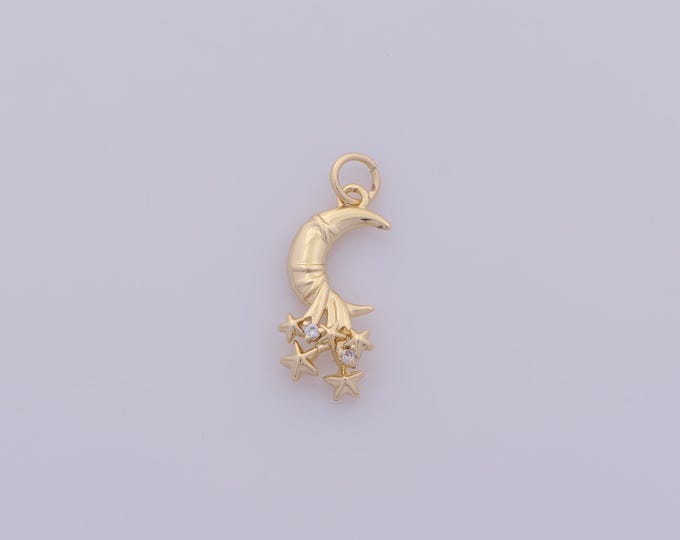1 pcs Gold CZ Crescent Moon Pendant,18K Gold Filled Celestial Charm,Star Charms DIY Bracelet Necklace Jewelry Making Findings Supply