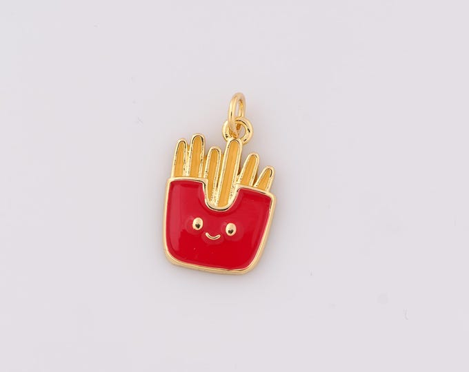 Gold Enamel French Fries Pendant,18K Gold Filled French Fries Charm French Fries Charms,DIY Bracelet Necklace Jewelry Making Findings Supply