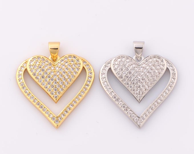 1 pcs Gold CZ Heart Pendant,18K Gold Filled Minimalist Charm,Heart Charm DIY Bracelet Necklace Jewelry Making Findings Supply