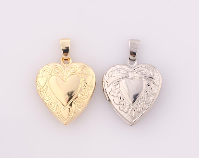 1 pcs Gold Heart Pendant,18K Gold Filled Photo Frame Charm,Heart Charm DIY Bracelet Necklace Jewelry Making Findings Supply